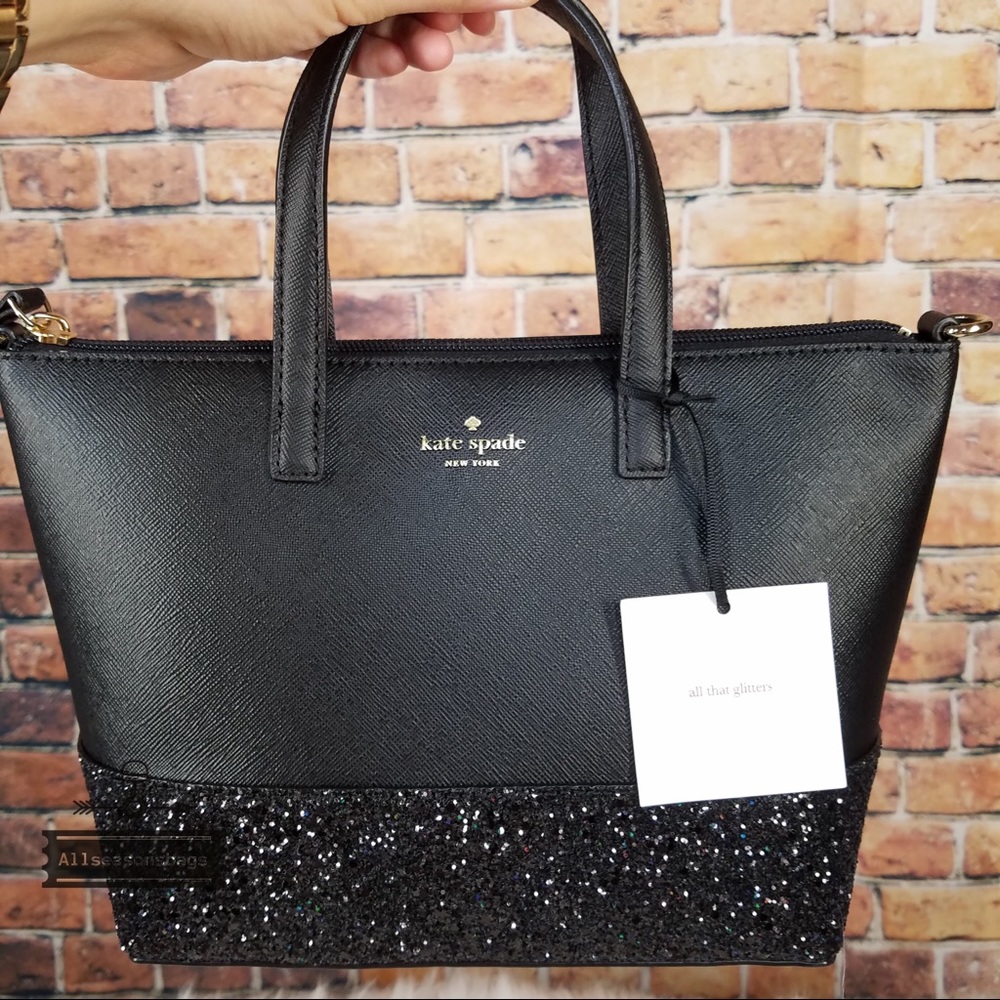 AUTHENTIC Kate spade Ina Greta court black satchel glitter VERY SMALL - Picture 4 of 4